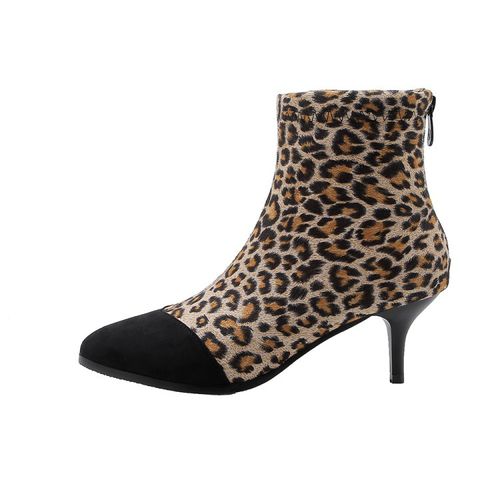 Women Leopard Print High Heels Short Boots