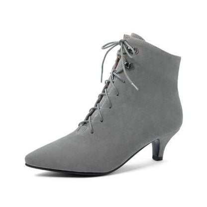 Pointed Toe Lace Up Women's High Heeled Ankle Boots