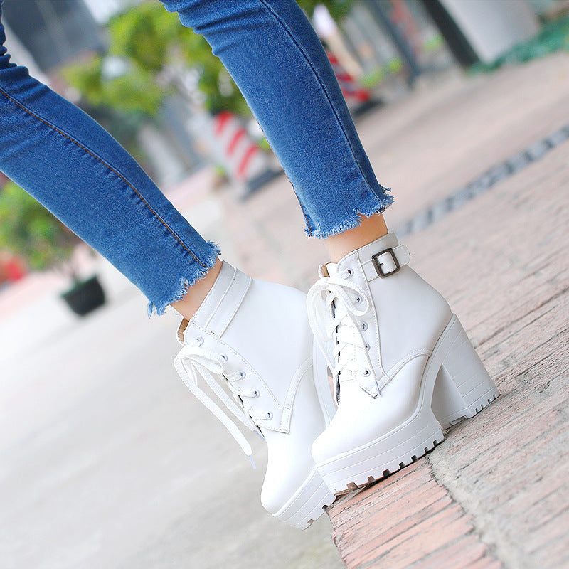 Lace Up Platform Chunky Heels Short Motorcycle Boots Plus Size