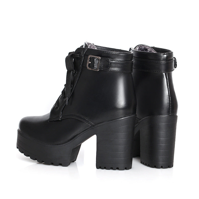 Lace Up Platform Chunky Heels Short Motorcycle Boots Plus Size Women Shoes 8489