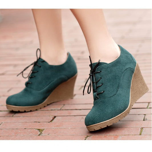 Lace Up Platform Wedges Heels Shoes for Women 9891
