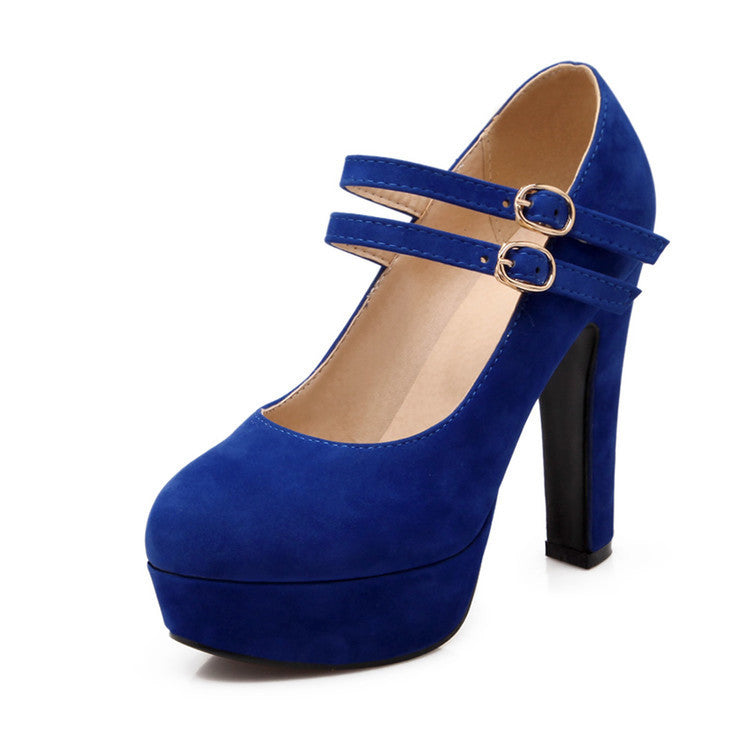 Women's Ankle Straps Suede Platform High Heels Shoes 6177