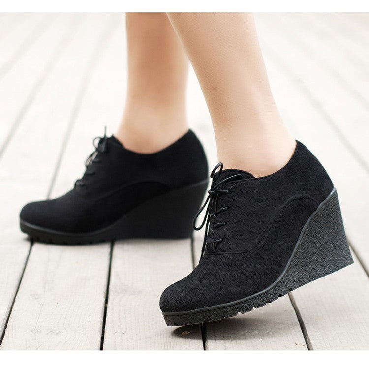 Lace Up Platform Wedges Heels Shoes for Women 9891