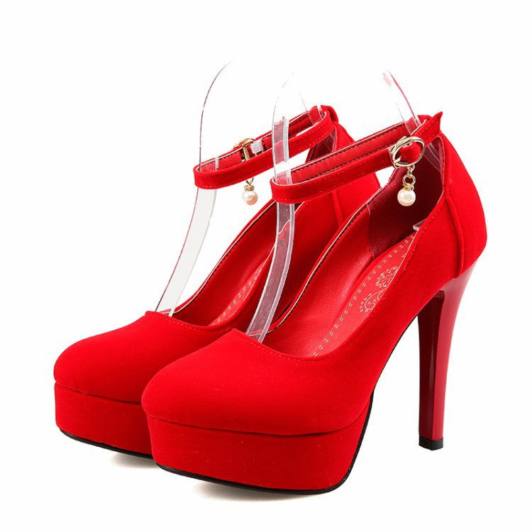 Women's Ankle Straps Platform High Heels Wedding Shoes 5459