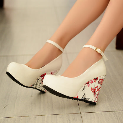 Women's Ankle Straps Platform Wedges High Heels Shoes 1209