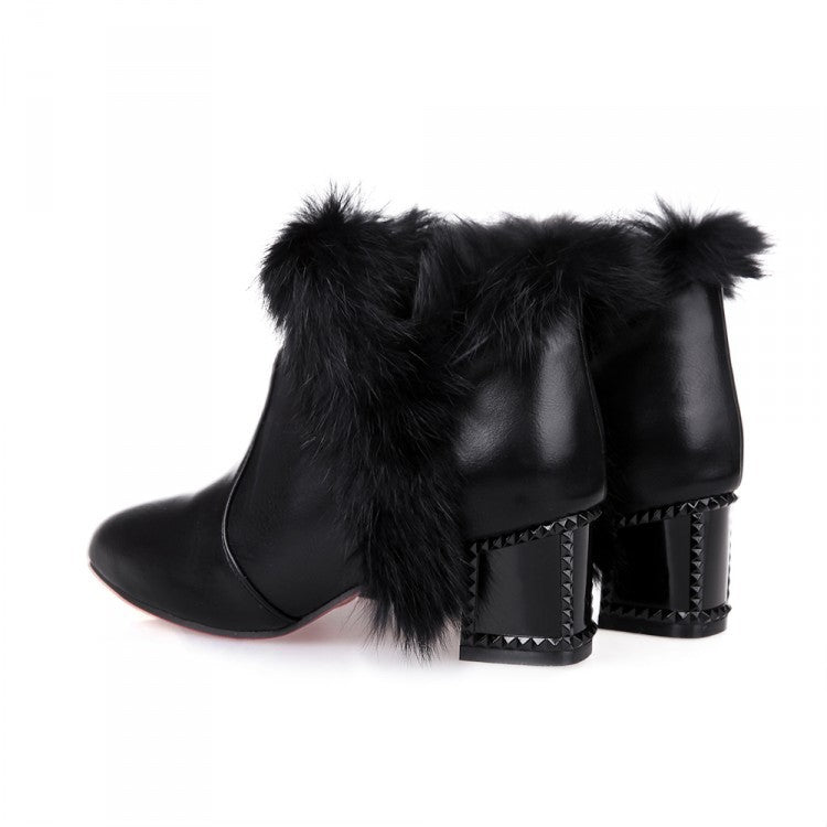 Pointed Toe Rabbit Fur Short Boots Plus Size Women Shoes 6487