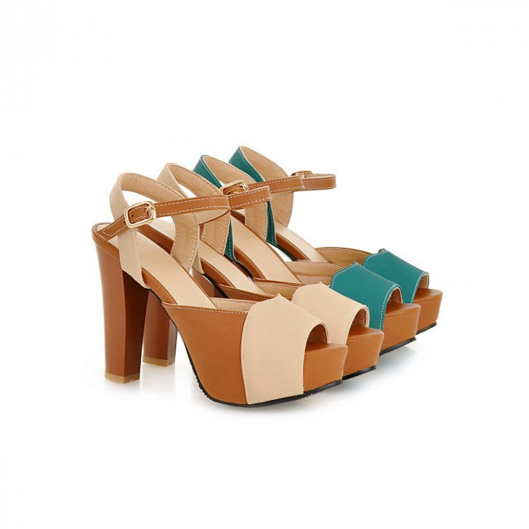 Mix Color Ankle Straps Platform Sandals High Heels Shoes Woman 2126