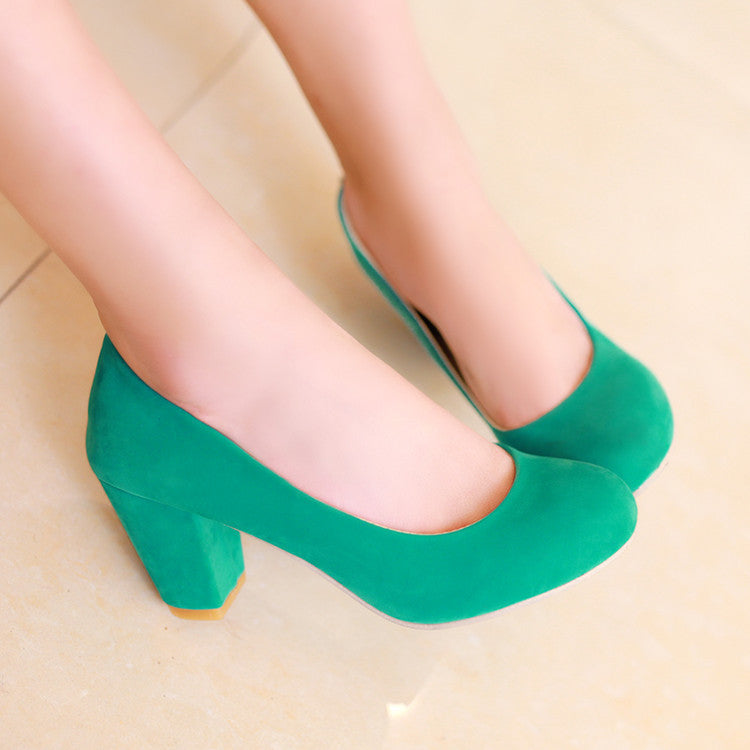 Suede Women Mid Chunky Heels Shoes 5321