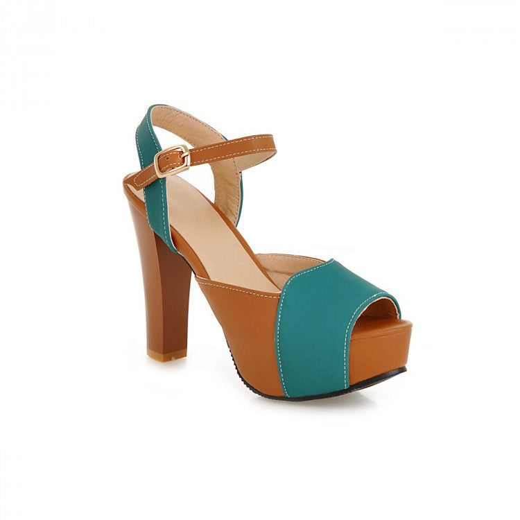 Mix Color Ankle Straps Platform Sandals High Heels Shoes Woman 2126