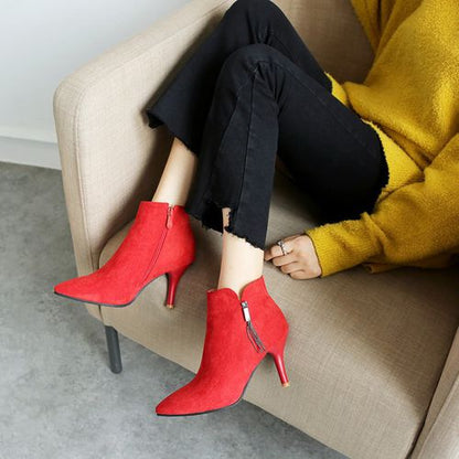 Pointed Toe Zipper Stiletto Women's High Heeled Ankle Boots