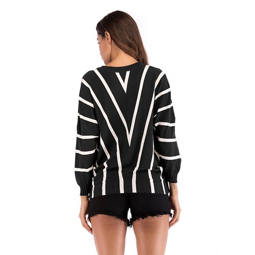 Casual Striped Sweater Women's Spring Slim V-neck Joker Sweater