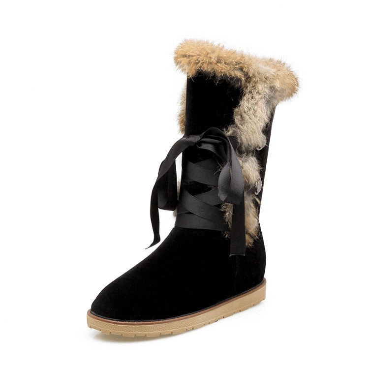 Rabbit Fur Nubuck Leather Snow Boots 4939