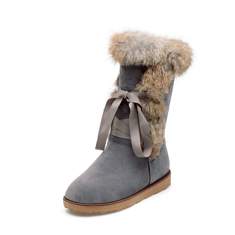 Rabbit Fur Nubuck Leather Snow Boots 4939