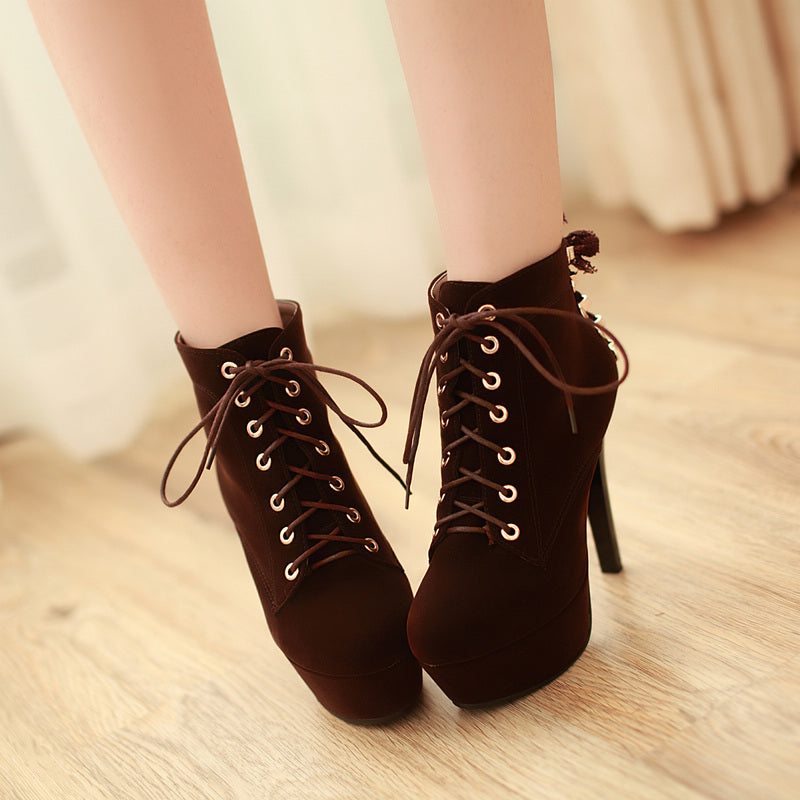 Lace Up High Heel Lace-up Women's Platform Boots Boots Shoes