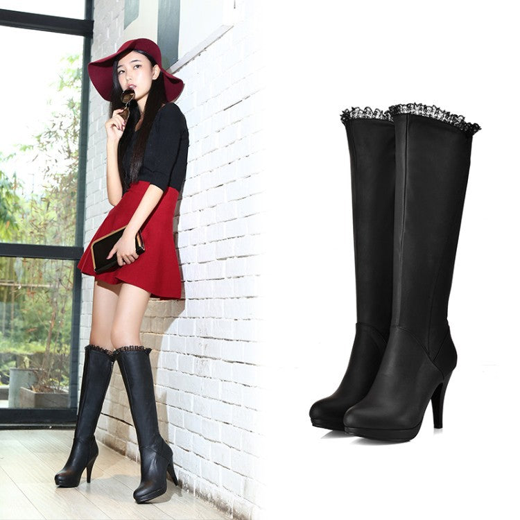 Slim Lace High Heels Tall Boots for Women 2474