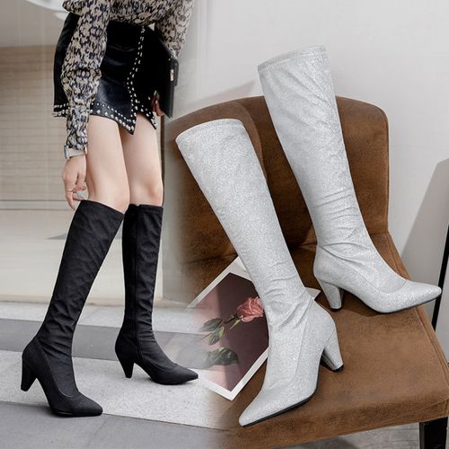 Pointed Toe Zipper Women High Heel Knee High Boots