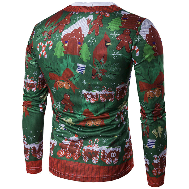 Christmas Tree 3D Fake Two-piece Tie Printing  Men's 3D Long-sleeved T-shirt