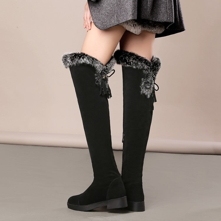 Rabbit Fur Tassel Over the Knee Boots for Women 3741 – meetfun