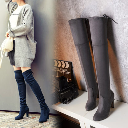 Velvet High Heels Chunky Thigh High Boots  for Women 7966