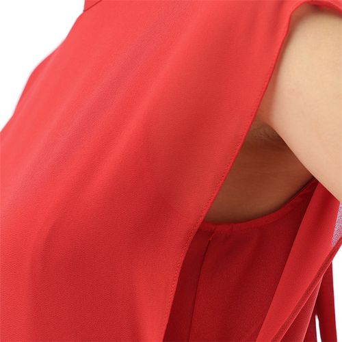 Solid Color Semi-high Collar Chiffon Raglan Sleeve Beam Waist Sexy Women Dresses