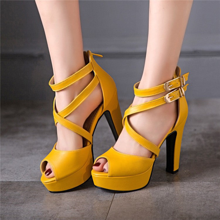 Cross Strap Peep Toe Platform Sandals High Heels Shoes Woman 9887