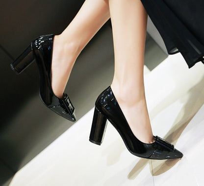 Pointed Toe Chunky Heel Pumps Women High Heels Shoes 6153