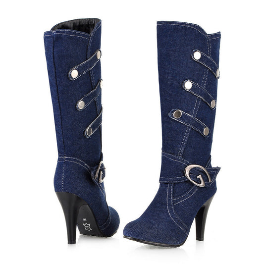 Denim High Heel Tall Boots for Women 4536