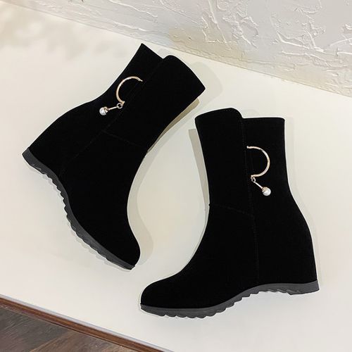 Women Metal Pearl Wedges Short Boots Winter Shoes