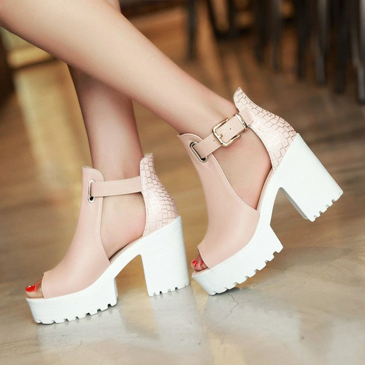 Ankle Strap Open Toe Platform Sandals Chunky High Heels Shoes Woman 6765