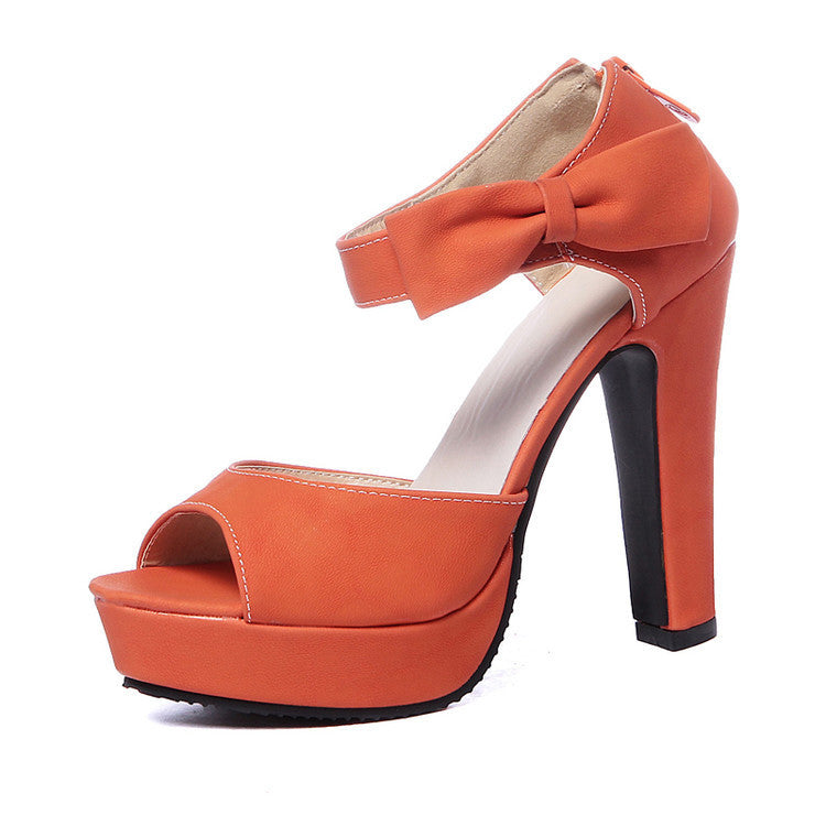 Women Peep Toe Bow Platform High Heel Sandals Shoes 6161