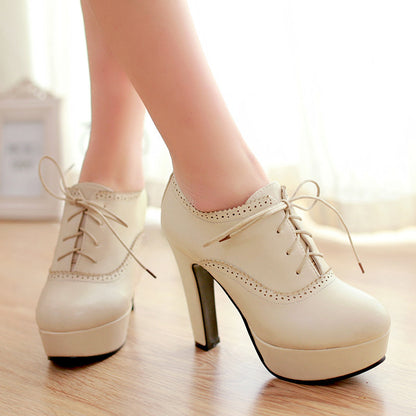 Lace Up Platform Chunky High Heel Shoes Woman 7860