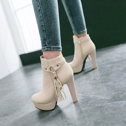 Women's Tassel High Heels Platform Short Boots