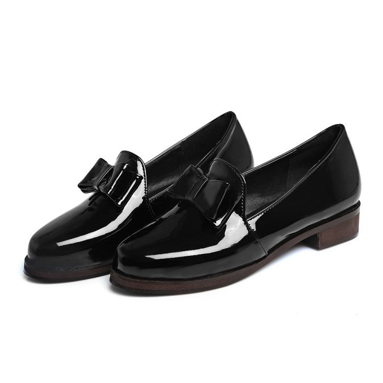 Patent Leather Bow Medium Heel Shoes for Woman 6236