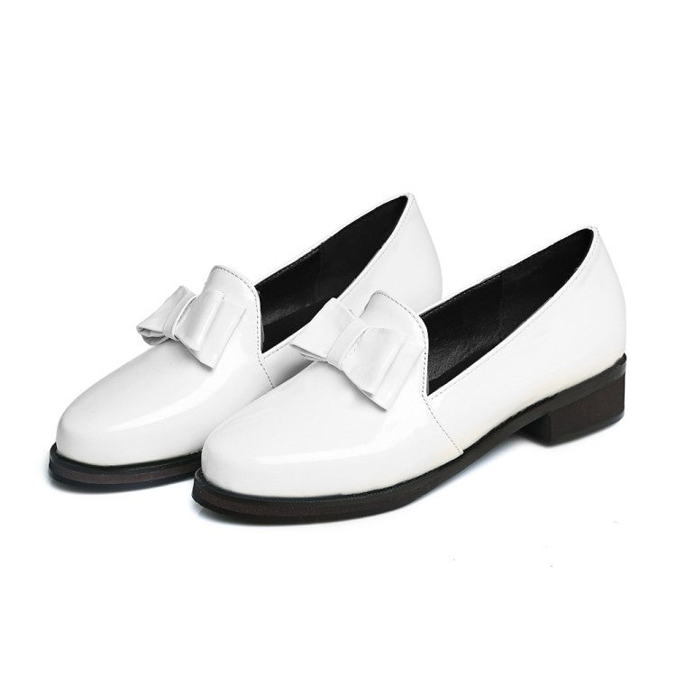 Patent Leather Bow Medium Heel Shoes for Woman 6236