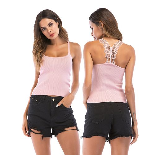 Summer Lace Jointedbackless Solid Color Women Sling Tank Top