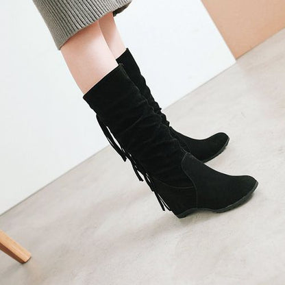 Women Wedges Heels Mid Calf Boots