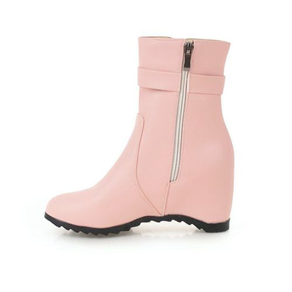 Women Buckle Pearl Wedges Heels Short Boots Winter Shoes