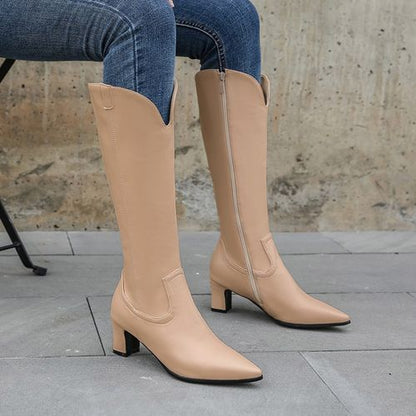 Pointed Toe Women High Heel Knee High Boots