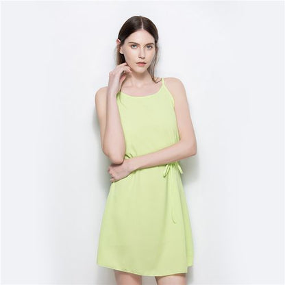 Round-necked Chiffon Sling Skirt Beam Waist Strap Sexy Women Dresses