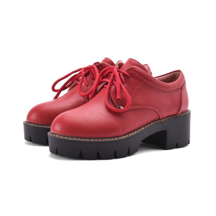 Lace Up Platform Women Mid Chunky Heels Shoes 7930