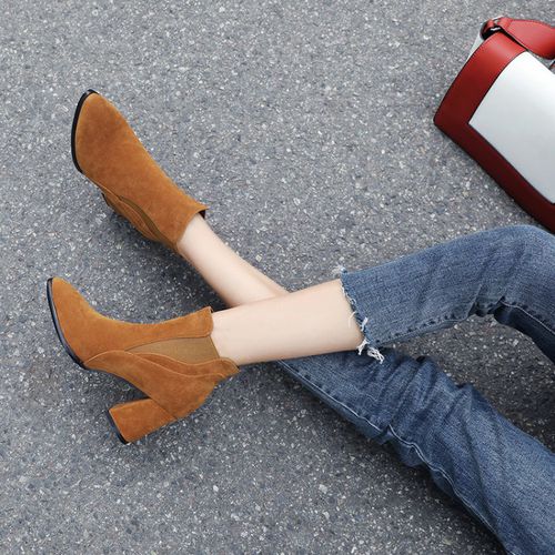 Women Suede High Heels Chelsea Boots