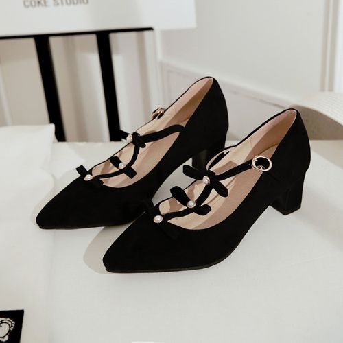 Women Pear Knot High Heeled Chunky Heels Pumps