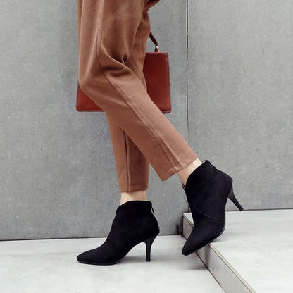 Pointed Toe Zipper Women's High Heeled Ankle Boots