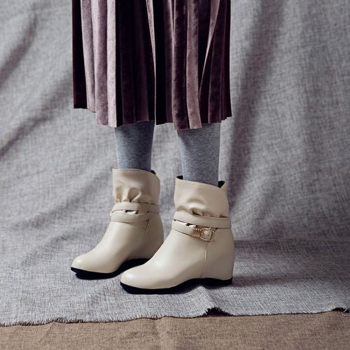Women Buckle Wedges Heels Short Boots Winter Shoes