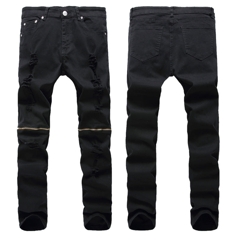 Worn-out Hole Mid Waist Straight Leg Zipper Jeans for Men – meetfun