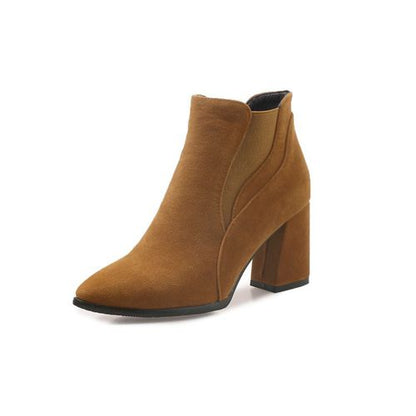 Women Suede High Heels Chelsea Boots