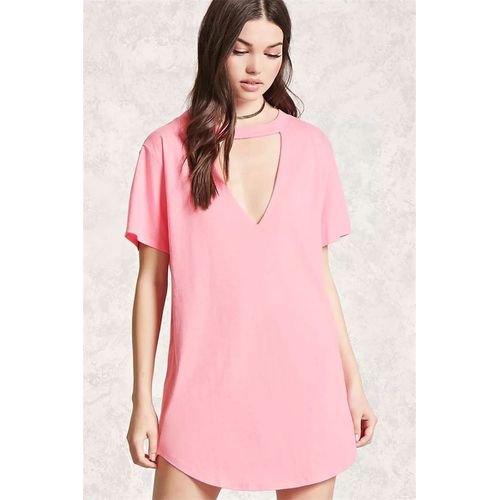 Sexy Chest Hollow Round Collar Short Sleeves Solid Color Medium Long T-shirt Women Dresses