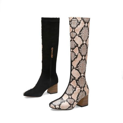 Women Color Matching High Heels Knee High Boots