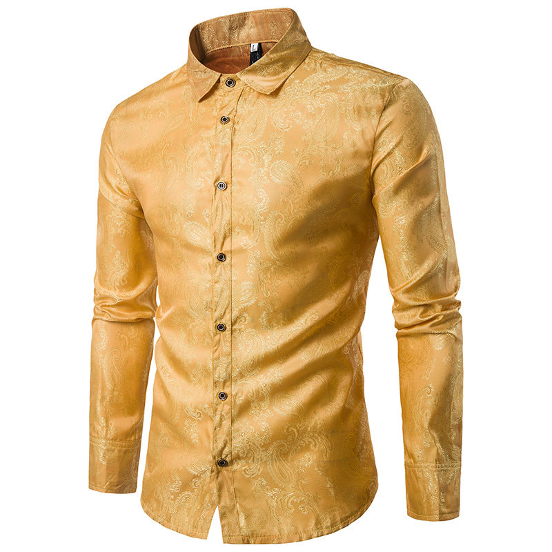 Men's Personality Shiny Night Club Fashion Specialty Shades Printing Casual Turndown Long Sleeves Shirts