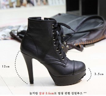 Lace Up Rivets Buckles Belts High Heels Motorcycle Boots 8755